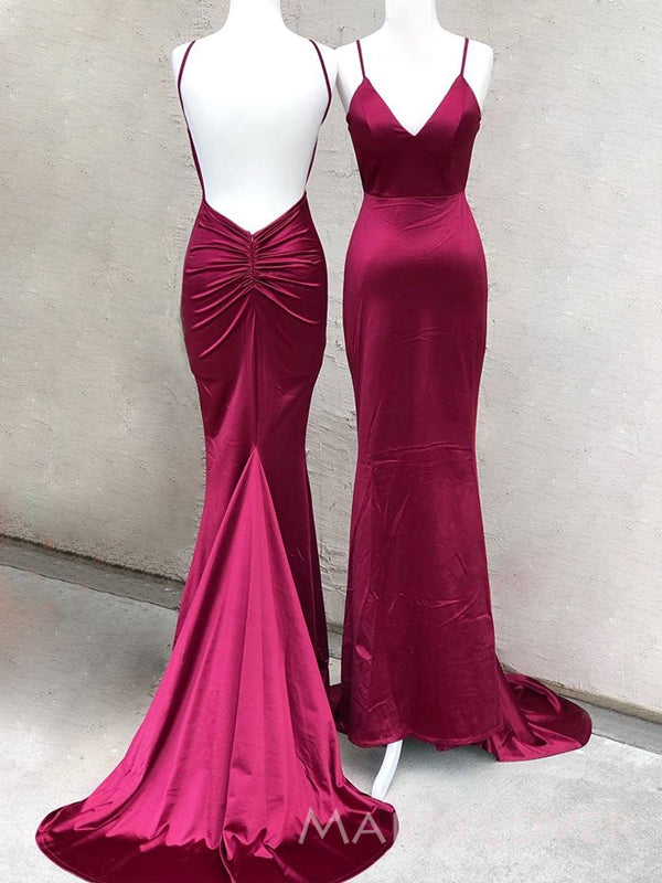 Mermaid Burgundy Satin Spaghetti Straps Long Evening Prom Dresses, Cus MarryLover Mermaid Burgundy Satin Spaghetti Straps Long Evening Prom Dresses, Cus MarryLover