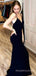 Backless Mermaid Black Spaghetti Straps Long Evening Prom Dresses, Cheap V-neck Prom Dress, MR8835