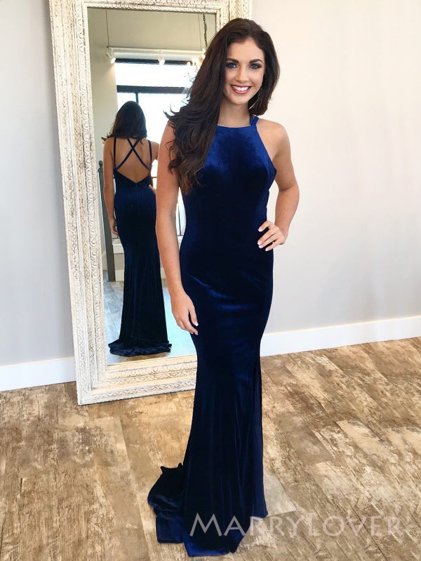 Mermaid Navy Blue Velvet Long Evening Prom Dresses, Cheap Custom Backl MarryLover Mermaid Navy Blue Velvet Long Evening Prom Dresses, Cheap Custom Backl MarryLover