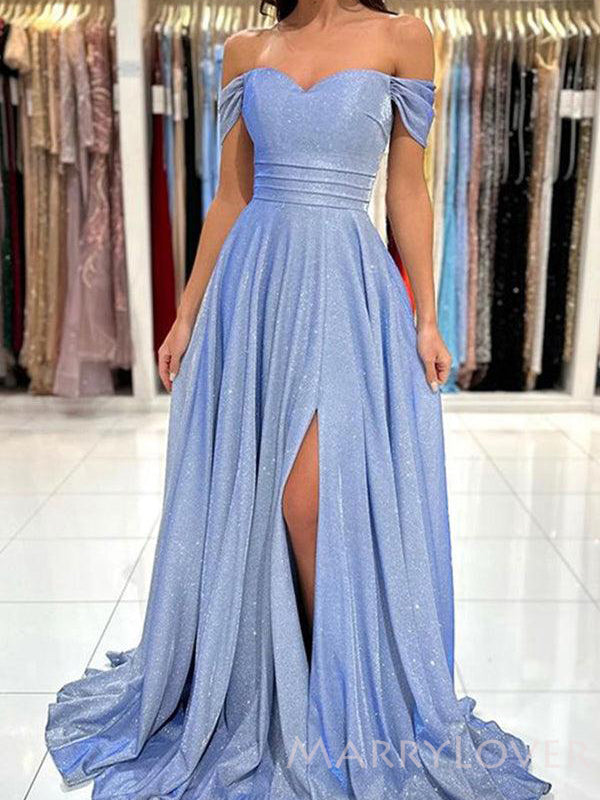Off Shoulder Blue Sparkly A-line Long Evening Prom Dresses, Custom Swe MarryLover Off Shoulder Blue Sparkly A-line Long Evening Prom Dresses, Custom Swe MarryLover