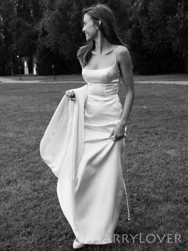 Formal White Satin Mermaid Long Evening Prom Dresses, Cheap Spaghetti MarryLover Formal White Satin Mermaid Long Evening Prom Dresses, Cheap Spaghetti MarryLover