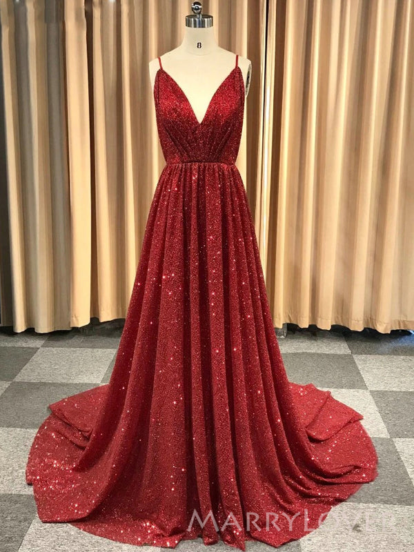 A-line Dark Red Sparkly Spaghetti Straps Long Evening Prom Dresses, Ch MarryLover A-line Dark Red Sparkly Spaghetti Straps Long Evening Prom Dresses, Ch MarryLover