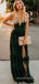 Dark Green Tulle A-line Long Evening Prom Dresses, Cheap V-neck Prom Dress, MR8860