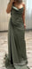One Shoulder Dusty Sage Satin Mermaid Long Evening Prom Dresses, MR8898