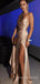 One Shoulder Satin Mermaid Long Evening Prom Dresses, Side Slit Prom Dress, MR8910