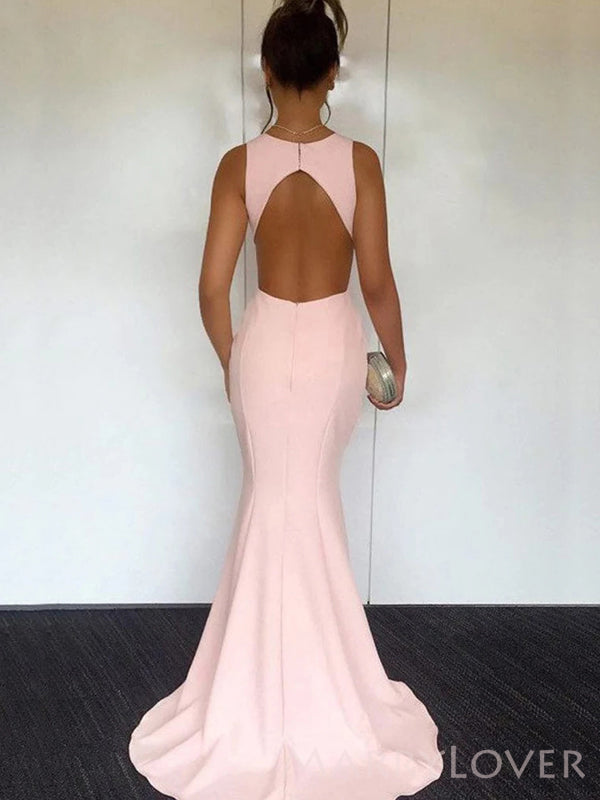 Mermaid Pink Backless Long Evening Prom Dresses, Cheap Custom Prom Dress, MR8928