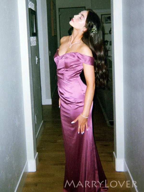 Dusty Rose Satin Off Shoulder Long Evening Prom Dresses, Mermaid Sweet MarryLover Dusty Rose Satin Off Shoulder Long Evening Prom Dresses, Mermaid Sweet MarryLover
