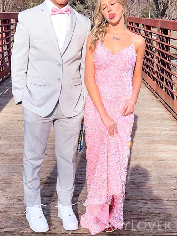 Pink Sequins Mermaid Spaghetti Straps Long Evening Prom Dresses, V-nec MarryLover Pink Sequins Mermaid Spaghetti Straps Long Evening Prom Dresses, V-nec MarryLover