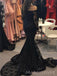 Off Shoulder Mermaid Long Sleeves Long Evening Prom Dresses, Black Prom Dress, MR8953