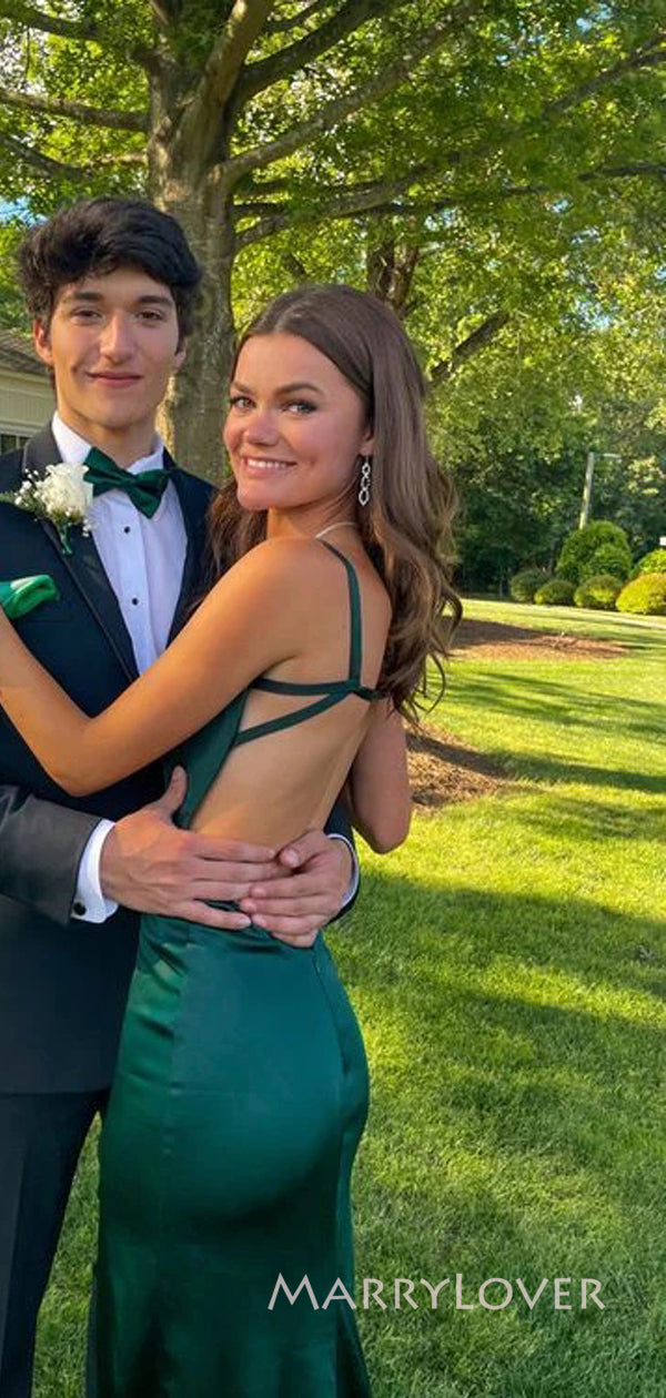 Spaghetti Straps Mermaid Emerald Green Satin Long Evening Prom Dresses MarryLover Spaghetti Straps Mermaid Emerald Green Satin Long Evening Prom Dresses MarryLover
