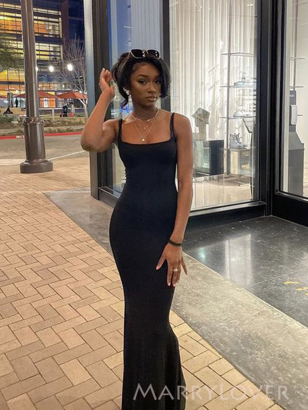 Simple Black Mermaid Straps Long Evening Prom Dresses, MR9008 Simple Black Mermaid Straps Long Evening Prom Dresses, MR9008