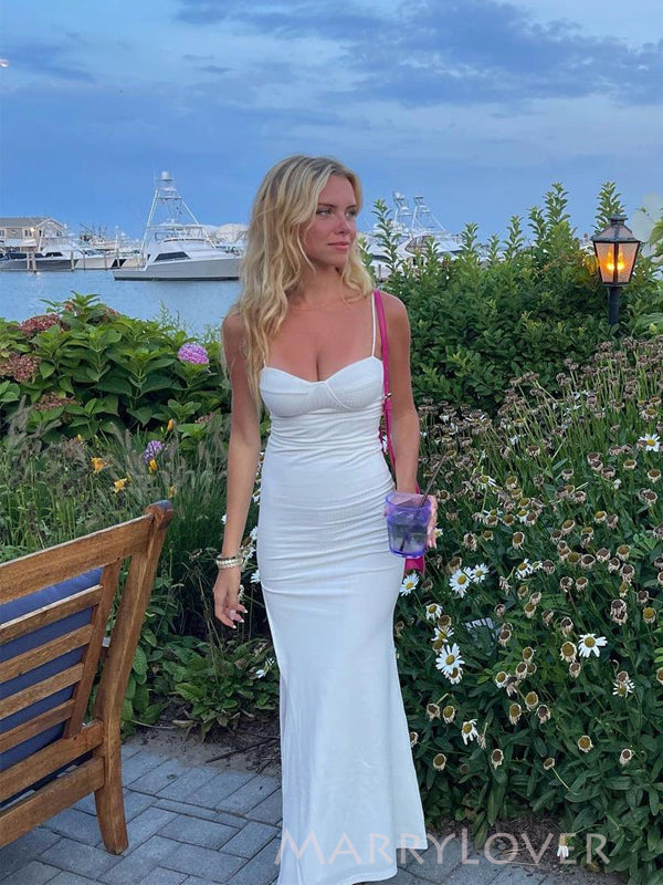 Spaghetti Straps White Long Evening Prom Dresses, Mermaid Sweetheart P MarryLover Spaghetti Straps White Long Evening Prom Dresses, Mermaid Sweetheart P MarryLover