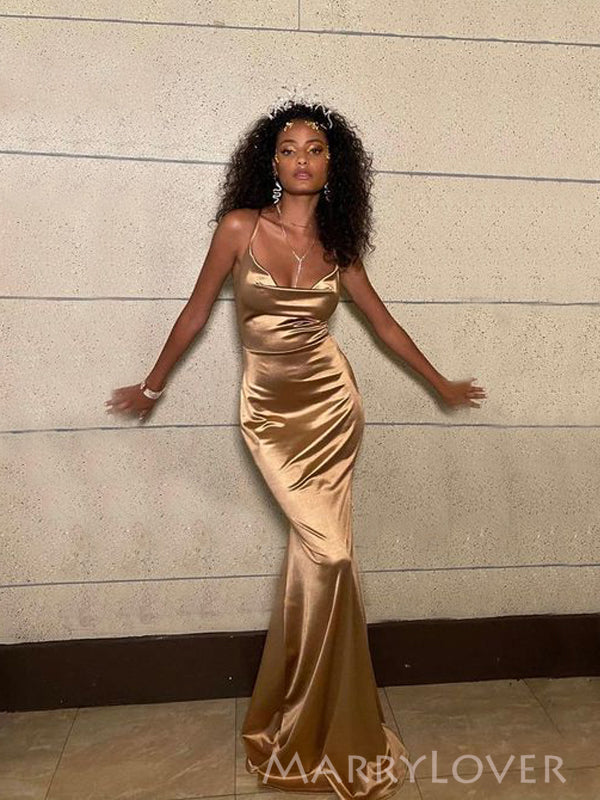 brown satin prom dress Luuvis Women Chic Mermaid Strapless Long Brown Metallic Prom Dress with Leg Slit