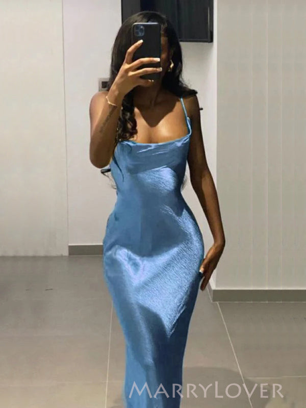 Blue Satin Spaghetti Straps Mermaid Long Evening Prom Dresses, Simple MarryLover Blue Satin Spaghetti Straps Mermaid Long Evening Prom Dresses, Simple MarryLover
