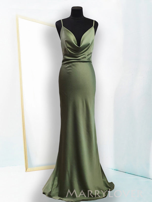 Sage Green Satin Cowl-neck Mermaid Spaghetti Straps Long Evening Prom MarryLover Sage Green Satin Cowl-neck Mermaid Spaghetti Straps Long Evening Prom MarryLover