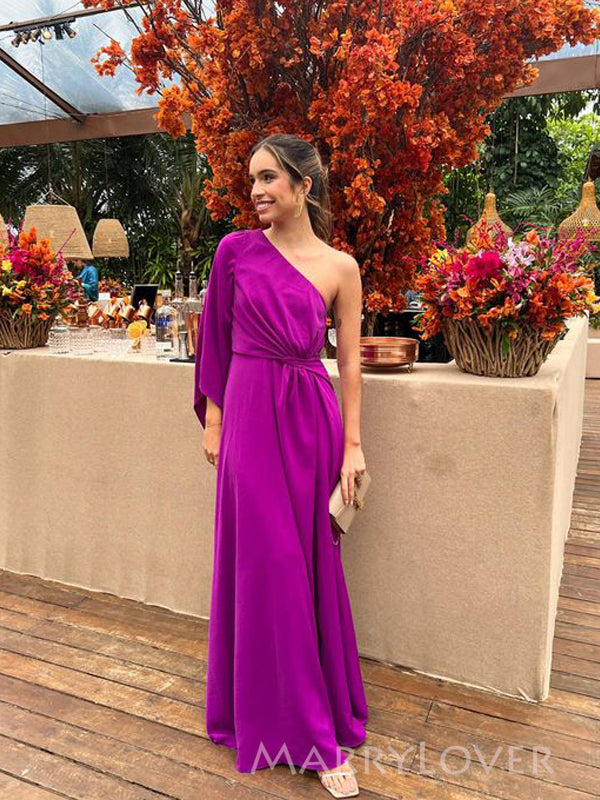 Purple Long Sleeves Long Evening Prom Dresses, One Shoulder Prom Dress MarryLover Purple Long Sleeves Long Evening Prom Dresses, One Shoulder Prom Dress MarryLover
