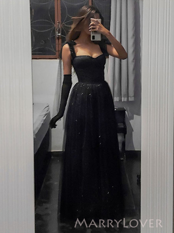 Sparkly Black Tulle A-line Straps Long Evening Prom Dresses, MR9096 MarryLover Sparkly Black Tulle A-line Straps Long Evening Prom Dresses, MR9096 MarryLover