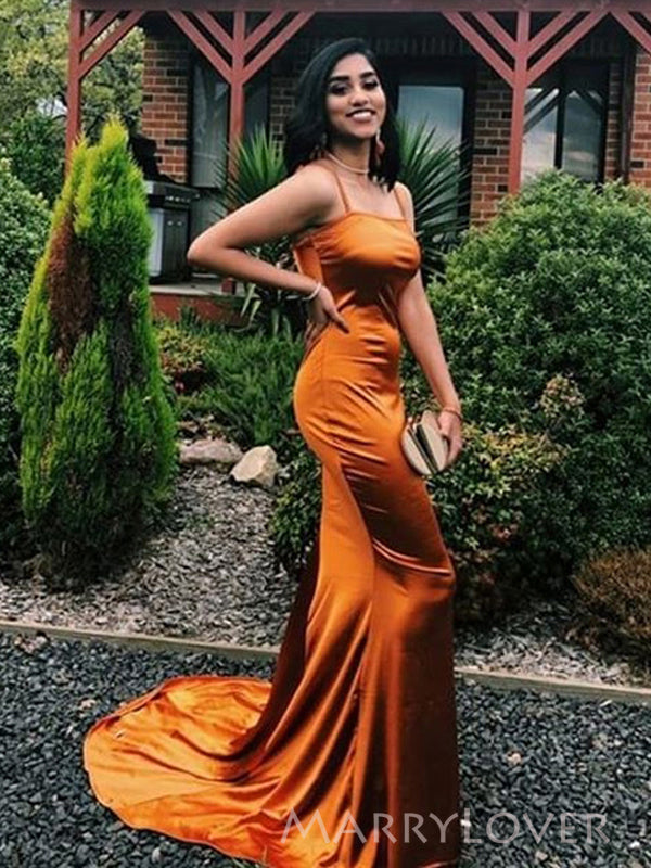 Burnt Orange Mermaid Spaghetti Straps Long Evening Prom Dresses, MR9106 Burnt Orange Mermaid Spaghetti Straps Long Evening Prom Dresses, MR9106