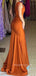V-neck Burnt Orange Satin Mermaid Long Evening Prom Dresses, MR9119