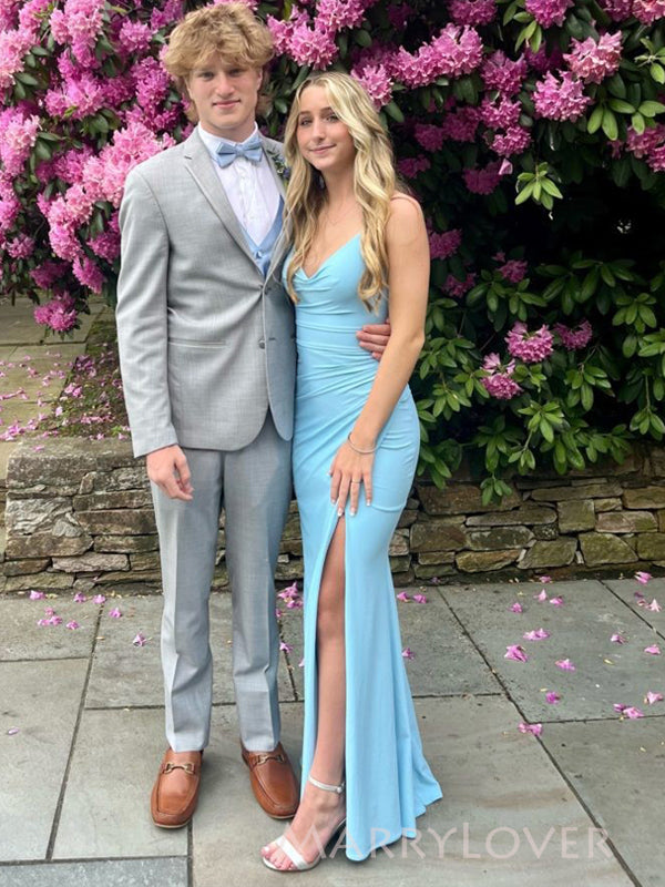 Elegant Sheath Mermaid Blue Long Evening Prom Dresses, V-neck Straps P MarryLover Elegant Sheath Mermaid Blue Long Evening Prom Dresses, V-neck Straps P MarryLover