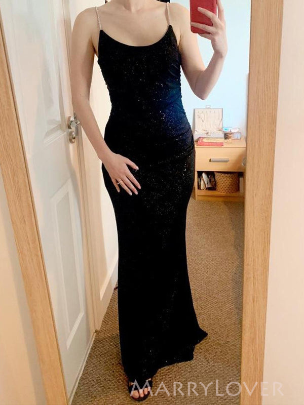 Lovely Black Mermaid Sequins Spaghetti Straps Long Evening Prom Dresse MarryLover Lovely Black Mermaid Sequins Spaghetti Straps Long Evening Prom Dresse MarryLover