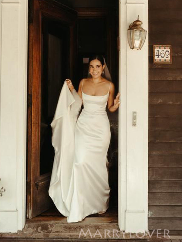 Formal Spaghetti Straps Ivory Satin Mermaid Long Wedding Dresses, MR92 MarryLover Formal Spaghetti Straps Ivory Satin Mermaid Long Wedding Dresses, MR92 MarryLover