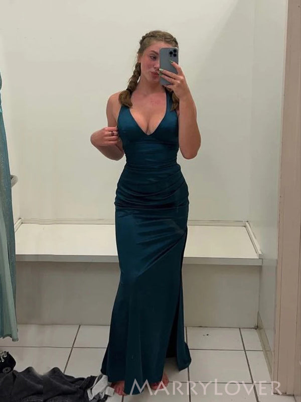 Deep V-neck Mermaid Long Evening Prom Dresses, Soft Satin Prom Dress, MarryLover Deep V-neck Mermaid Long Evening Prom Dresses, Soft Satin Prom Dress, MarryLover