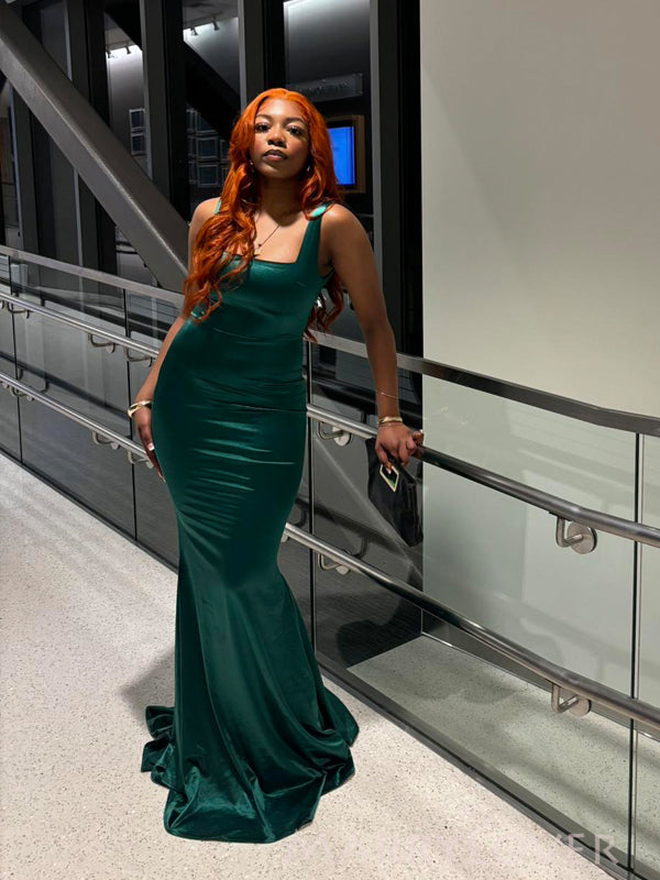 Emerald Green Satin Formal Mermaid Straps Long Evening Prom Dresses, M MarryLover Emerald Green Satin Formal Mermaid Straps Long Evening Prom Dresses, M MarryLover