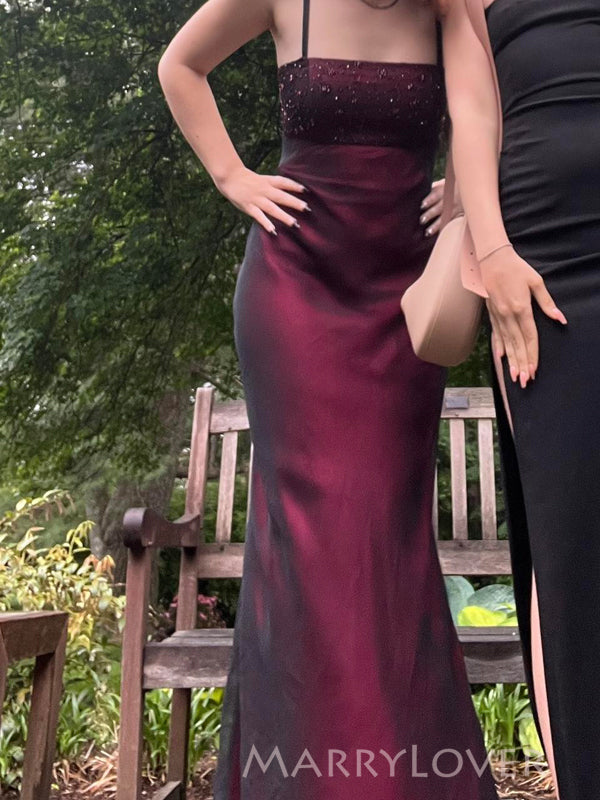Elegant Mermaid Beaded Spaghetti Straps Black Red Long Evening Prom Dr MarryLover Elegant Mermaid Beaded Spaghetti Straps Black Red Long Evening Prom Dr MarryLover