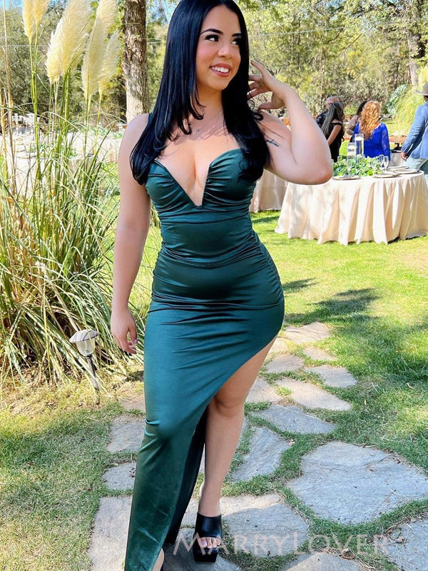 Sexy V-neck Dark Green Mermaid Long Evening Prom Dresses, High Slit Pr MarryLover Sexy V-neck Dark Green Mermaid Long Evening Prom Dresses, High Slit Pr MarryLover