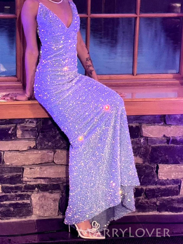 V-neck Sparkly Mermaid Long Evening Prom Dresses, Spaghetti Straps Seq MarryLover V-neck Sparkly Mermaid Long Evening Prom Dresses, Spaghetti Straps Seq MarryLover