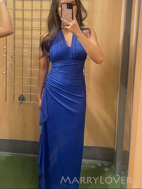 Royal Blue Chiffon V-neck Long Evening Prom Dresses, Side Slit Prom Dr MarryLover Royal Blue Chiffon V-neck Long Evening Prom Dresses, Side Slit Prom Dr MarryLover