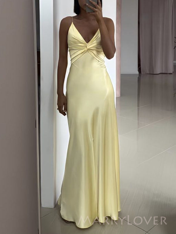 Yellow Satin V-neck Backless Long Evening Prom Dresses, MR9291 MarryLover Yellow Satin V-neck Backless Long Evening Prom Dresses, MR9291 MarryLover