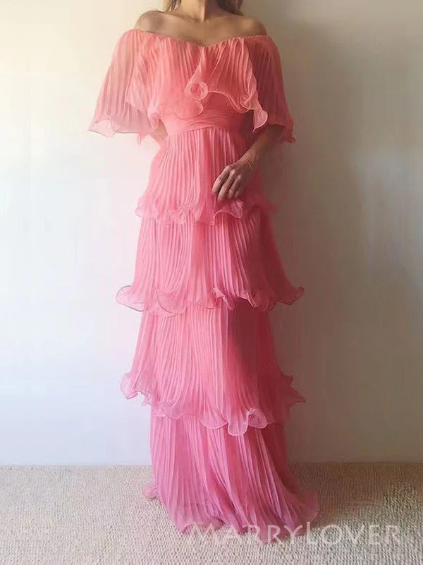 Off Shoulder Pink Chiffon A-line Long Evening Prom Dresses, MR9297 MarryLover Off Shoulder Pink Chiffon A-line Long Evening Prom Dresses, MR9297 MarryLover