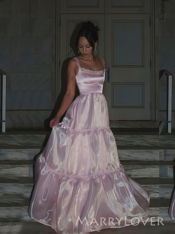 Unique Pink A-line Straps Long Evening Prom Dresses, MR9341 MarryLover Unique Pink A-line Straps Long Evening Prom Dresses, MR9341 MarryLover