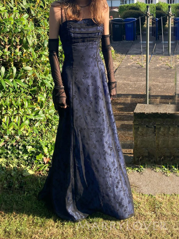 A-line Black Blue Spaghetti Straps Long Evening Prom Dresses, Lace Pro MarryLover A-line Black Blue Spaghetti Straps Long Evening Prom Dresses, Lace Pro MarryLover