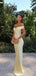 Off Shoulder Yellow Satin Mermaid Long Evening Prom Dresses, MR9359
