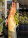 Popular Yellow Satin Mermaid Long Evening Prom Dresses, Backless Prom Dress, MR9364