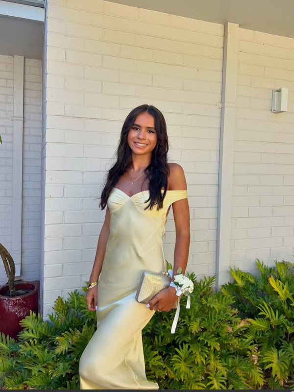 Popular Yellow Satin Mermaid Long Evening Prom Dresses, Backless Prom Dress, MR9364