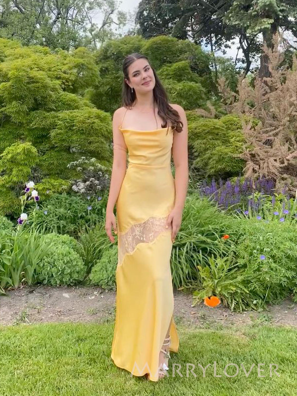 Simple Yellow Satin Lace Mermaid Long Evening Prom Dresses, MR9386 MarryLover Simple Yellow Satin Lace Mermaid Long Evening Prom Dresses, MR9386 MarryLover