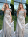Silver Grey Satin Off Shoulder Long Evening Prom Dresses, MR9415