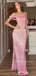 Off Shoulder Pink Mermaid Side Slit Long Evening Prom Dresses, Sparkly Prom Dress, MR9420