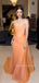 Orange Organza Beteau Strapless Long Evening Prom Dresses, MR9469