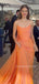 Orange Organza Beteau Strapless Long Evening Prom Dresses, MR9469