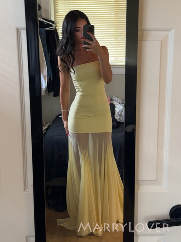 See Through Yellow Sheath Mermaid Strapless Long Evening Prom Dresses, – MarryLover See Through Yellow Sheath Mermaid Strapless Long Evening Prom Dresses, – MarryLover