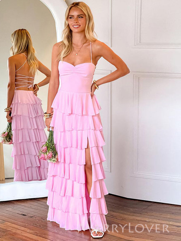 Floor-length Backless Pink Chiffon Long Evening Prom Dresses, A-line P MarryLover Floor-length Backless Pink Chiffon Long Evening Prom Dresses, A-line P MarryLover