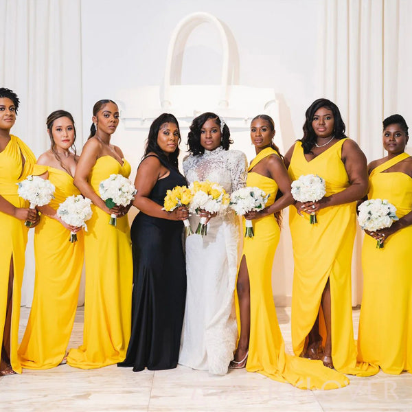 Mismatched Yellow Mermaid Side Slit Long Bridesmaid Dresses , MRB0008 MarryLover Mismatched Yellow Mermaid Side Slit Long Bridesmaid Dresses , MRB0008 MarryLover