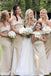 Off Shoulder Champagne Satin Mermaid Long Bridesmaid Dresses , MRB0014
