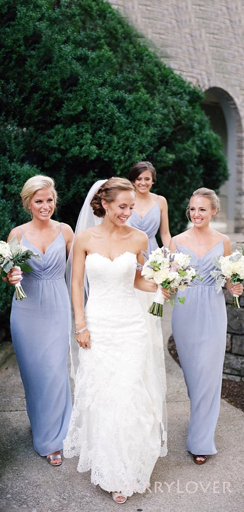 Simple Spaghetti Straps Mermaid V-neck Cheap Custom Bridesmaid Dresses , MRB0037