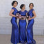 Mermaid Royal Blue Sequins Cheap Long Custom Bridesmaid Dresses , MRB0052